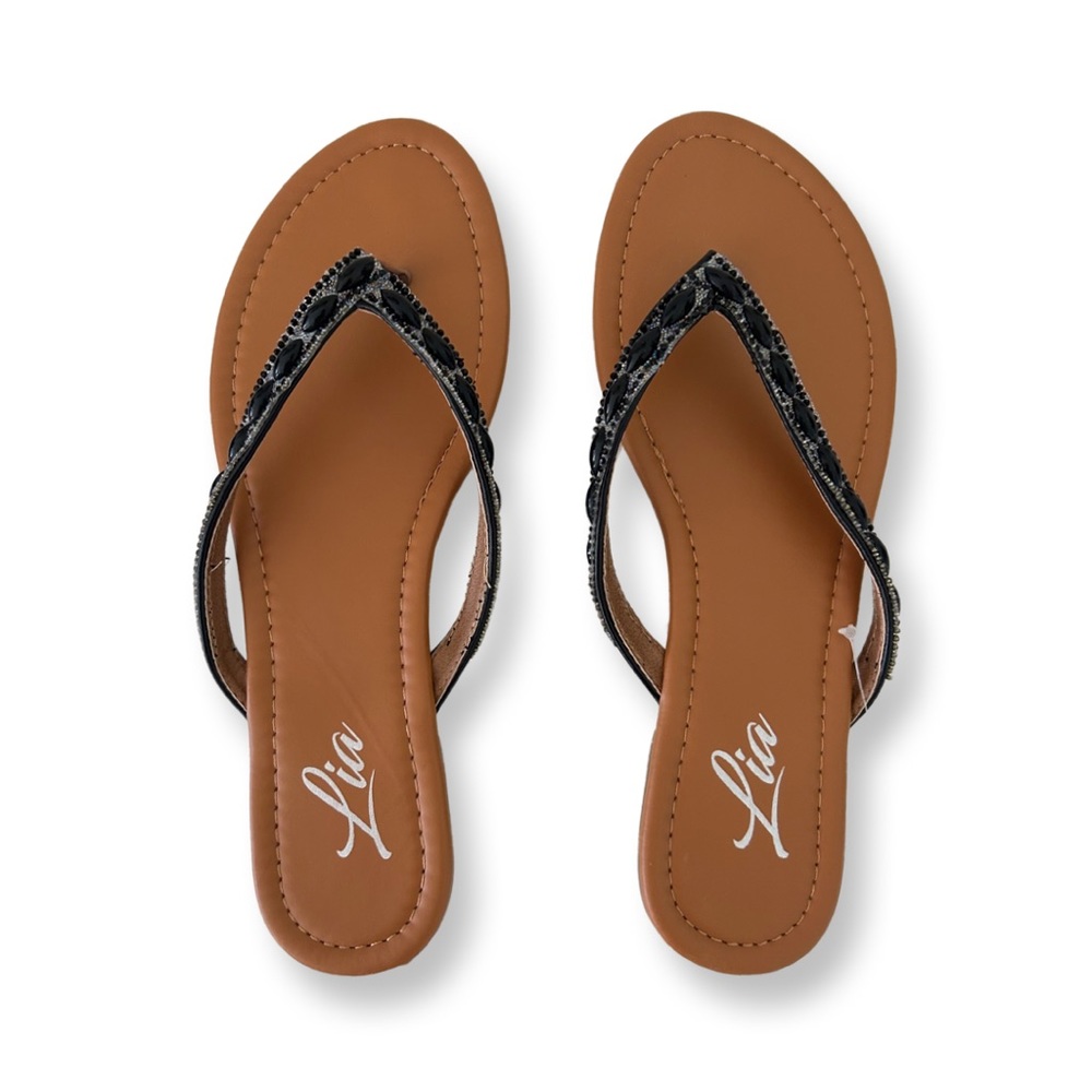 Black Beaded Flip Flops.